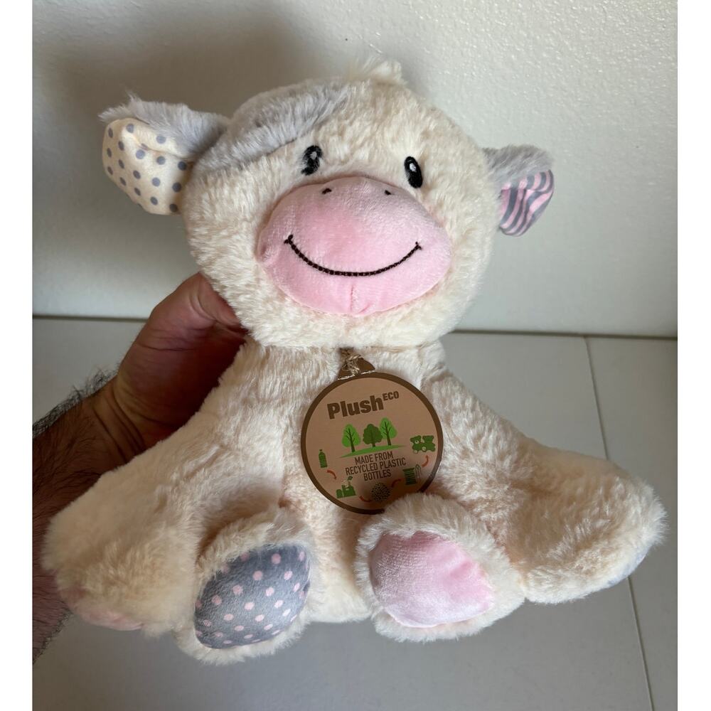 Walmart NWT Way to Celebrate Cream Plush Eco Cow 10" Stuffed Animal Pink Nose